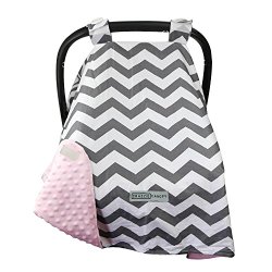 SEE 13 DESIGNS Crazzie Carseat Canopy Cover LARGEST (Cool Weather Zigzag Grey/PinK
