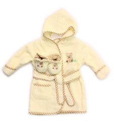 Spasilk 100% Cotton Hooded Terry Bathrobe with Booties, Brown Bear, 0-9 Months