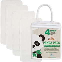 4-Pack Bamboo Changing Pad Liners – Waterproof – Natural & Soft – Machine Wash & Dry – for diaper changes – Antibacterial & Hypoallergenic Panda Pads