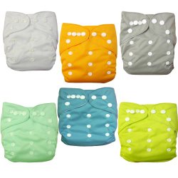Alva Baby 6pcs Pack Pocket Washable Adjustable Cloth Diaper with 2 Inserts Each (Neutral Color) 6BM98