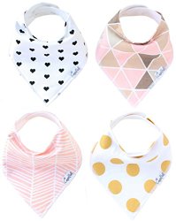 Baby Bandana Drool Bibs for Girl Blush 4 Pack of Absorbent Cotton Bibs Modern Baby Gift Set By Copper Pearl