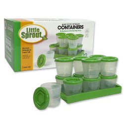 Baby Food Containers By Little Sprout: Reusable Stackable Storage Cups with Tray and Dry-erase Marker (Set of 12 – 2oz) – colors may vary