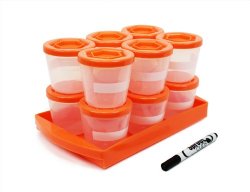 Baby Food Containers- Sprout Cups – Reusable Stackable Storage Cups (12 Pack) with Tray and Dry-erase Marker – 100% BPA Free (2 Oz)