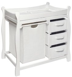 Badger Basket Company Sleigh Style Changing Table with Hamper/3 Baskets in White
