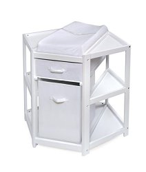 Badger Basket Diaper Corner Baby Changing Table with Hamper and Basket, White
