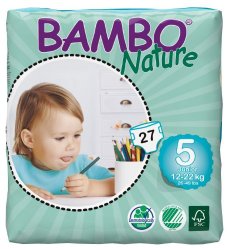 Bambo Nature Premium Baby Diapers, Junior, Size 5, 27 Count (Pack of 6)