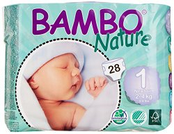 Bambo Nature Premium Baby Diapers, Newborn, Size 1, 28 Count (Pack of 6)