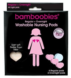 Bamboobies Super Soft Washable Nursing Pads – 3 Pair Ultra-Thin Regulars (Pale Pink) & 1 Pair Thick Overnight (Pale Pink)