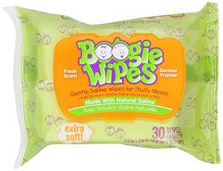 Boogie Wipes Natural Saline Kids and Baby Nose Wipes for Cold and Flu, Fresh Scent, 30 Count (Pack of 6)