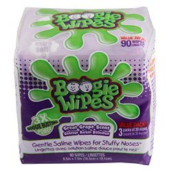 Boogie Wipes Natural Saline Kids and Baby Nose Wipes for Cold and Flu,Grape Scent, 90 Count