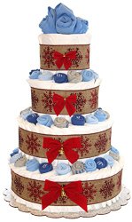 Classic Christmas Diaper Cake Decorated with Baby Socks and Bodysuits (4 Tier, Boy – Blue)