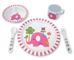 Culina Kids Plate and Bowl Melamine Dinnerware – Elephant Design. Set of 5