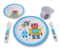 Culina Kids Plate and Bowl Melamine Dinnerware- Robot. Set of 5