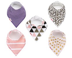 Danha Baby Bandana Teething Bib for infants and toddlers (set of 5). Unisex modern bib for girls.Very absorbent cotton (girl)