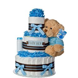 Diaper Cake – Darling Boy Theme Handmade By Lil Baby Cakes – Baby Boy Gift – Makes a Great Baby Shower Centerpiece