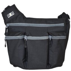 Diaper Dude Messenger Diaper Bag for Dads, Black with Gray Zippers