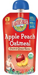 Earth’s Best Organic Stage 2, Apple, Peach & Oatmeal, 4.2 Ounce Pouch (Pack of 12)