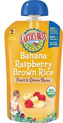 Earth’s Best Organic Stage 2, Banana, Raspberry & Brown Rice, 4.2 Ounce Pouch (Pack of 12)