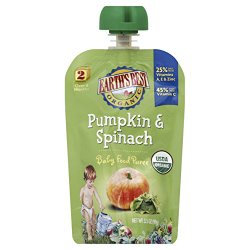 Earth’s Best Organic Stage 2, Pumpkin & Spinach, 3.5 Ounce Pouch (Pack of 12)
