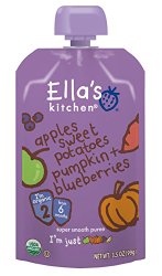 Ella’s Kitchen Organic Stage 2, Apples Sweet Potatoes Pumpkin + Blueberries, 3.5 Ounce (Pack of 6) [Packaging May Vary]