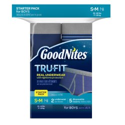 GoodNites Tru-Fit Real Underwear with Nighttime Protection Starter Pack for Boys, Small and Medium, 2-underwear, 5-disposable inserts