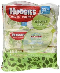 Huggies Natural Care Fragrance Free Soft Pack Wipes – 3 packs of 56 sheets each; 168ct. total