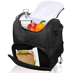 Large Insulated Lunch Bag with Adjustable Shoulder Strap (Black)