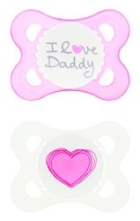 MAM Love and Affection, I Love Daddy, Silicone Pacifier, Girl, 0-6 Months, 2 Count