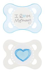 MAM Love and Affection, I Love Mommy, Silicone Pacifier, Boy, 0-6 Months, 2 Count