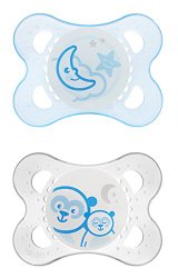 MAM Night Glow in the Dark Silicone Pacifier, Blue, 2-Count