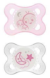 MAM Night Glow in the Dark Silicone Pacifier, Pink,0-6 Months, 2-Count