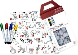 modern-twist Kids Mark-Mat Silicone Coloring Placemat with 4 Dry-Erase Markers, Alphabet Animals
