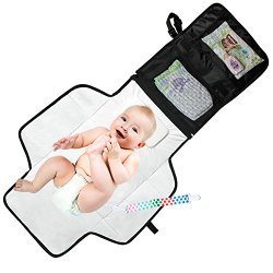 Mom’s Besty™ Luxury Baby Change Pad – Portable Diaper Changing Station for Travel and Home – Neutral, Black with BONUS Pacifier Holder Clip