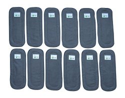 Naturally Natures Cloth Diaper Inserts 5 Layer Charcoal Bamboo Reusable Liners for Cloth Diapers (Pack of 12) (Grey)