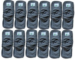 Naturally Natures Soft Baby 5 Layer Charcoal Bamboo Inserts Reusable Liners for Cloth Diapers with Gussets (Pack of 12) (Grey)
