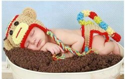 Newborn Baby Girl Boy Crochet Sock Monkey Hat Cape Beanie Diaper Cover Outfit Set Costume Photo Prop