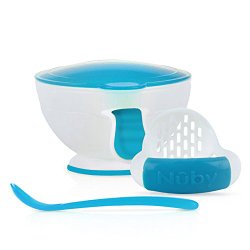 Nuby Garden Fresh Mash N’ Feed Baby Food Bowl with Spoon and Food Masher, Colors May Vary