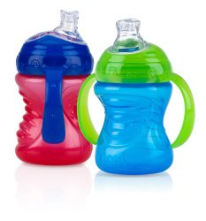 Nuby No-Spill Super Spout Grip N’ Sip, Red and Blue, 4 Plus Months, 2 Count