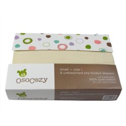 OsoCozy Prefolds Unbleached Cloth Diapers, Size 1, 6 Count