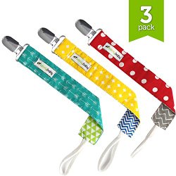 Pacifier Clip – 3 Pack – Ziggy Baby 2-Sided Design, Pacifier Holder – Best Pacifier Clip for Girls & for Boys, Teething Ring, Soothie Pacifiers, Pacifers, Baby Bibs – Perfect Baby Shower Gift