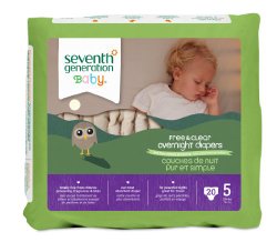 Seventh Generation Baby Free & Clear Overnight Diapers, Stage 5, 20 Count (Pack of 4)