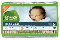 Seventh Generation Free and Clear Unbleached Baby Diapers for Newborn, 144 Count, Packaging May Vary