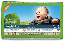 Seventh Generation Free and Clear, Unbleached Baby Diapers, Size 1, 160 Count, Packaging May Vary