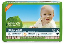 Seventh Generation Free and Clear, Unbleached Baby Diapers, Size 2, 180 Count, Packaging May Vary