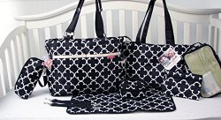 SoHo Collection, Charlotte 9 pieces Diaper Tote Bag set *Limited time offer *(CLASSIC BLACK)