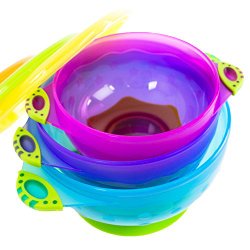 Spill Proof and Stay Put Suction Baby Bowl Set of 3 Sizes and Colors with Lids Which are Perfect for Both Babies and Toddlers and Are Stackable and Easy to Store, BPA Free and FDA Approved