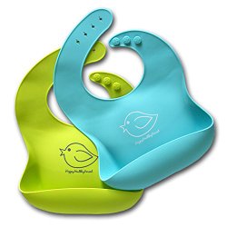 Waterproof Silicone Bib Easily Wipes Clean! Comfortable Soft Baby Bibs Keep Stains Off! Spend Less Time Cleaning after Meals with Babies or Toddlers! Set of 2 Colors (Lime Green / Turquoise)
