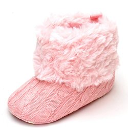 Annnowl Baby Girls Knit Soft Fur Winter Warm Snow Boots Crib Pink Shoes 0-18 Months (12-18 Months)