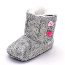 Annnowl Baby Girls Knit Soft Fur Winter Warm Snow Booty Crib Shoes 0-18 Months (6-12 Months)