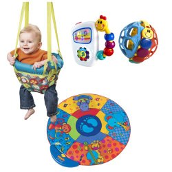 Evenflo Johnny Jump Up Doorway Jumper with Musical Mat & Baby Einstein Activity Toys